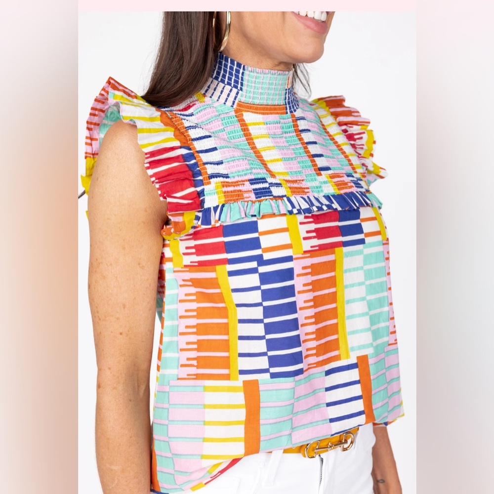 THML Multicolor Geometric Ruffle Top - Picture 3 of 7